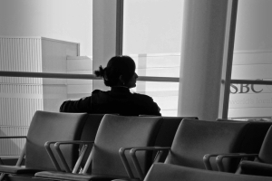 silhouette of lady in airport