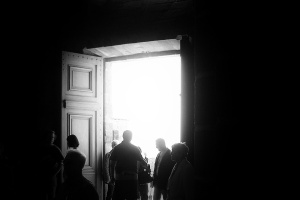 black and white door Mont St Michel