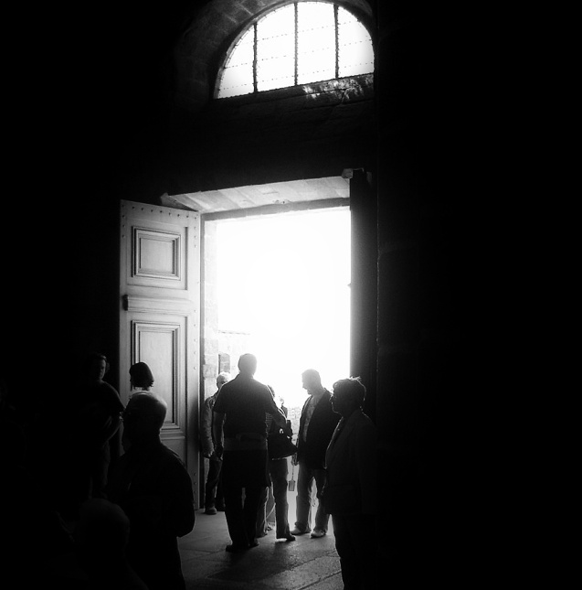 black and white door Mont St Michel