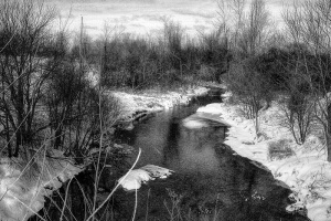 winter stream black and white