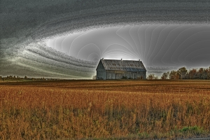 barn in centre of storm